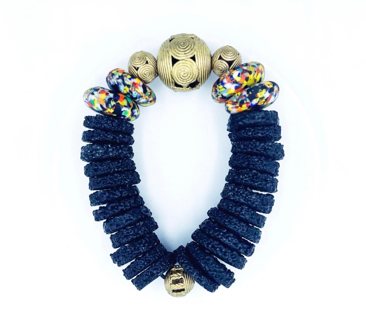 Adinkrahene Recycled Glass Beads Brass Bracelet