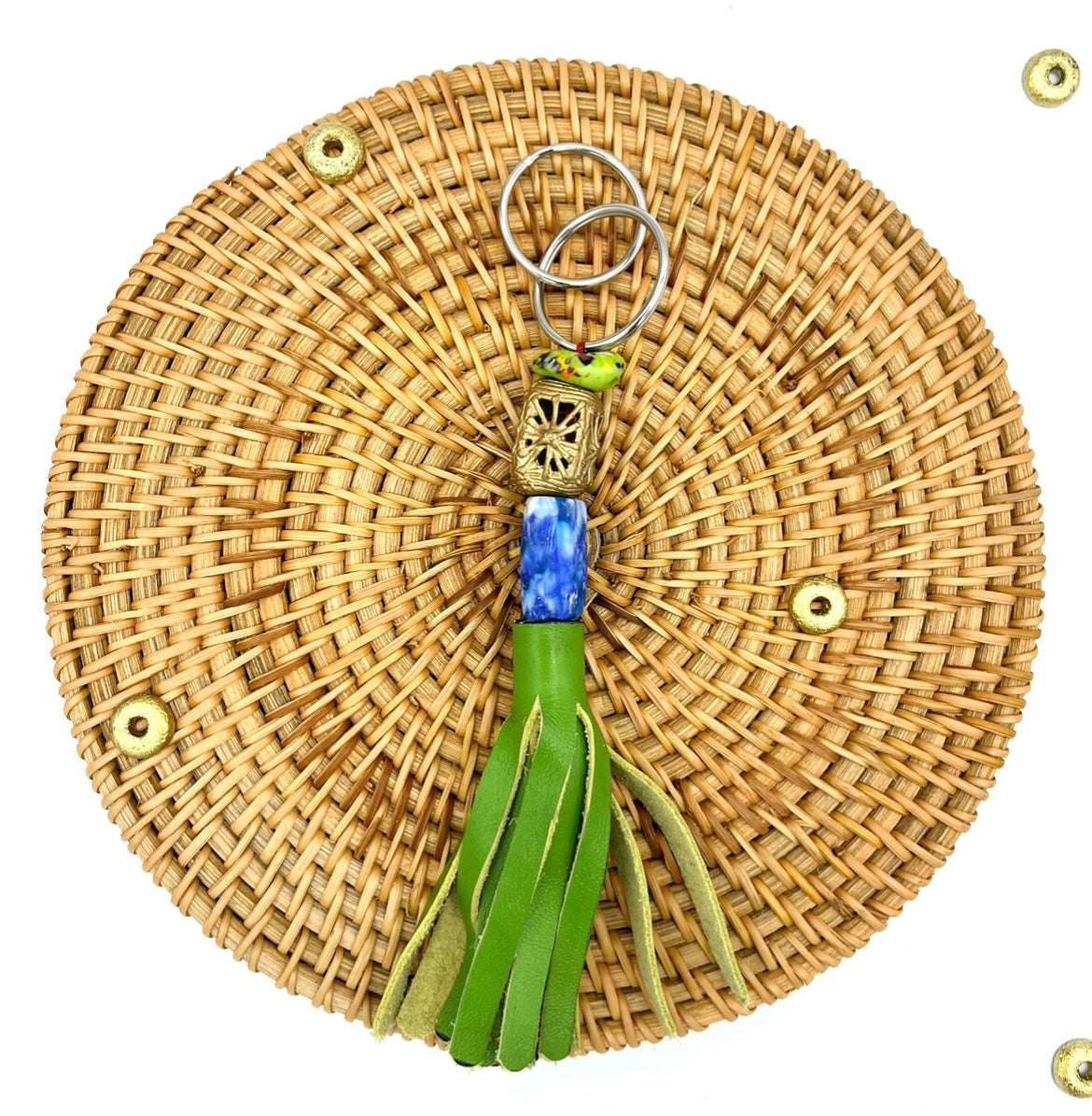 Jirapa Recycled Beads Brass Leather Keychain