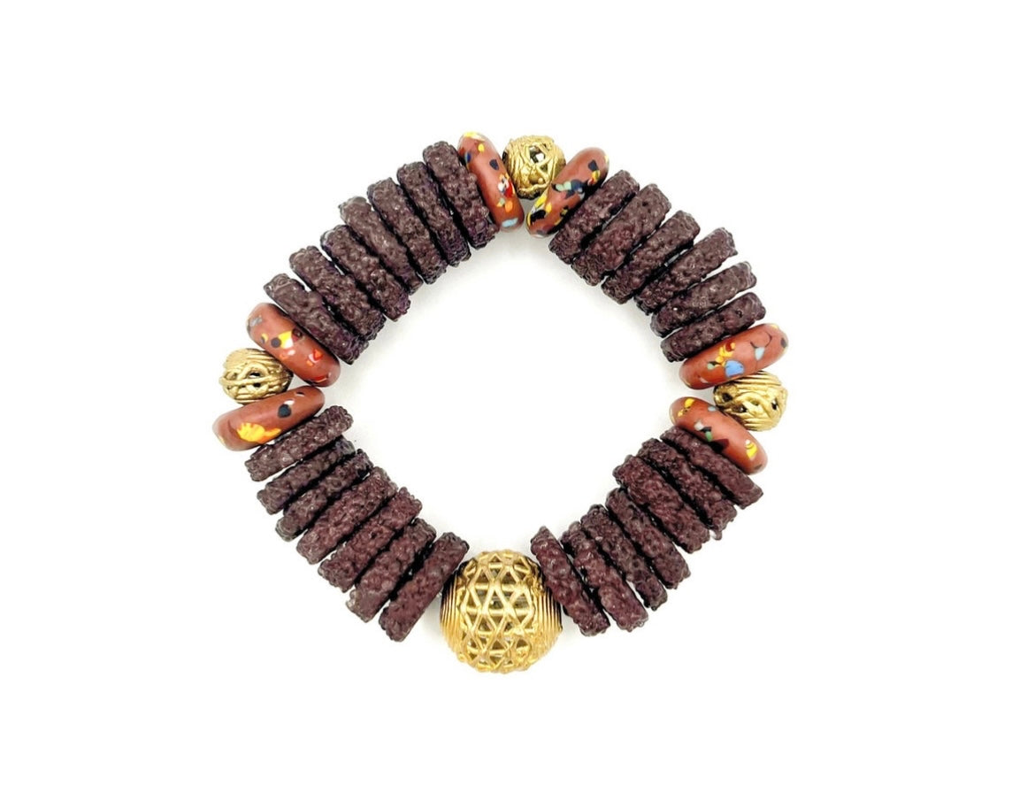 Asase Recycled Glass Beads Brass Bracelet