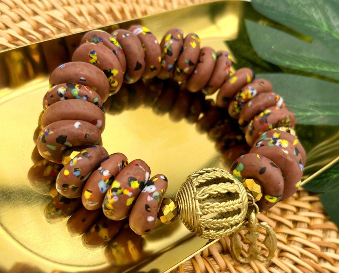 Nkabom Recycled Glass Beads Brass Bracelet