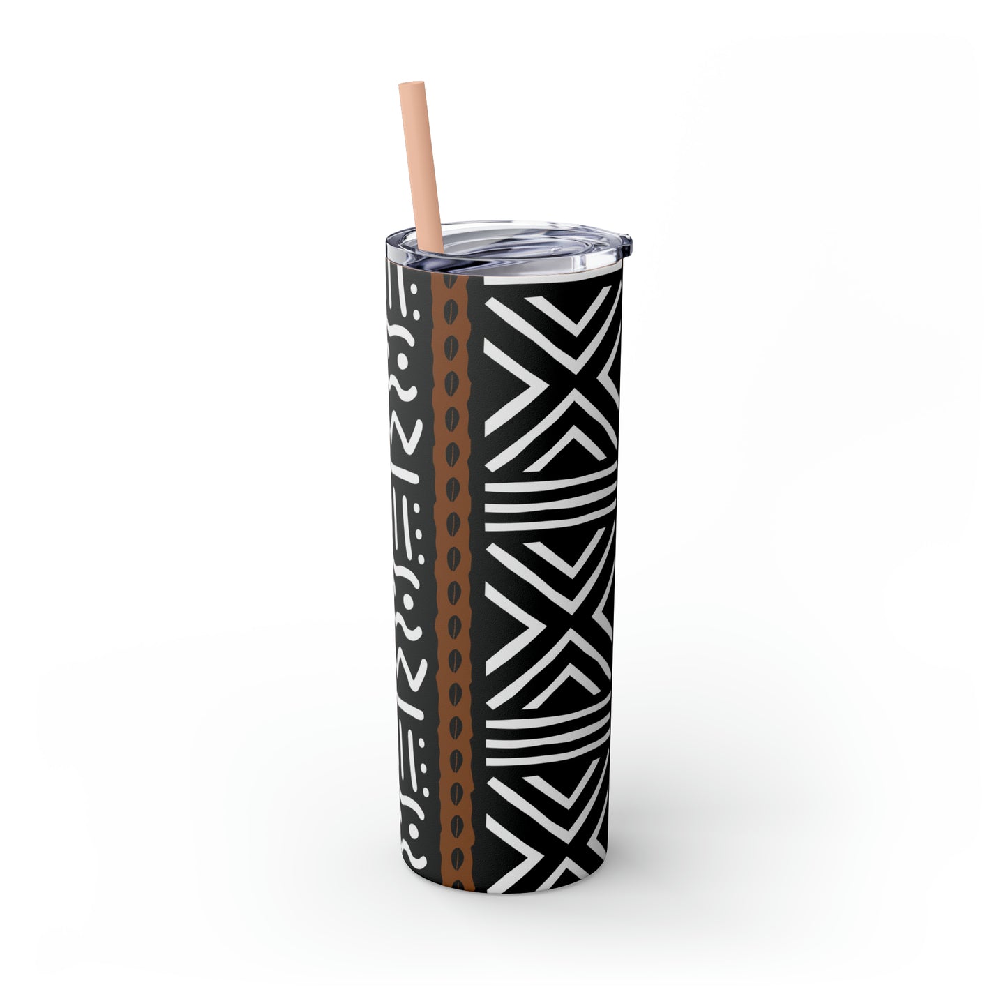 20 oz Black & White Mud Cloth Print Skinny Tumbler with Straw
