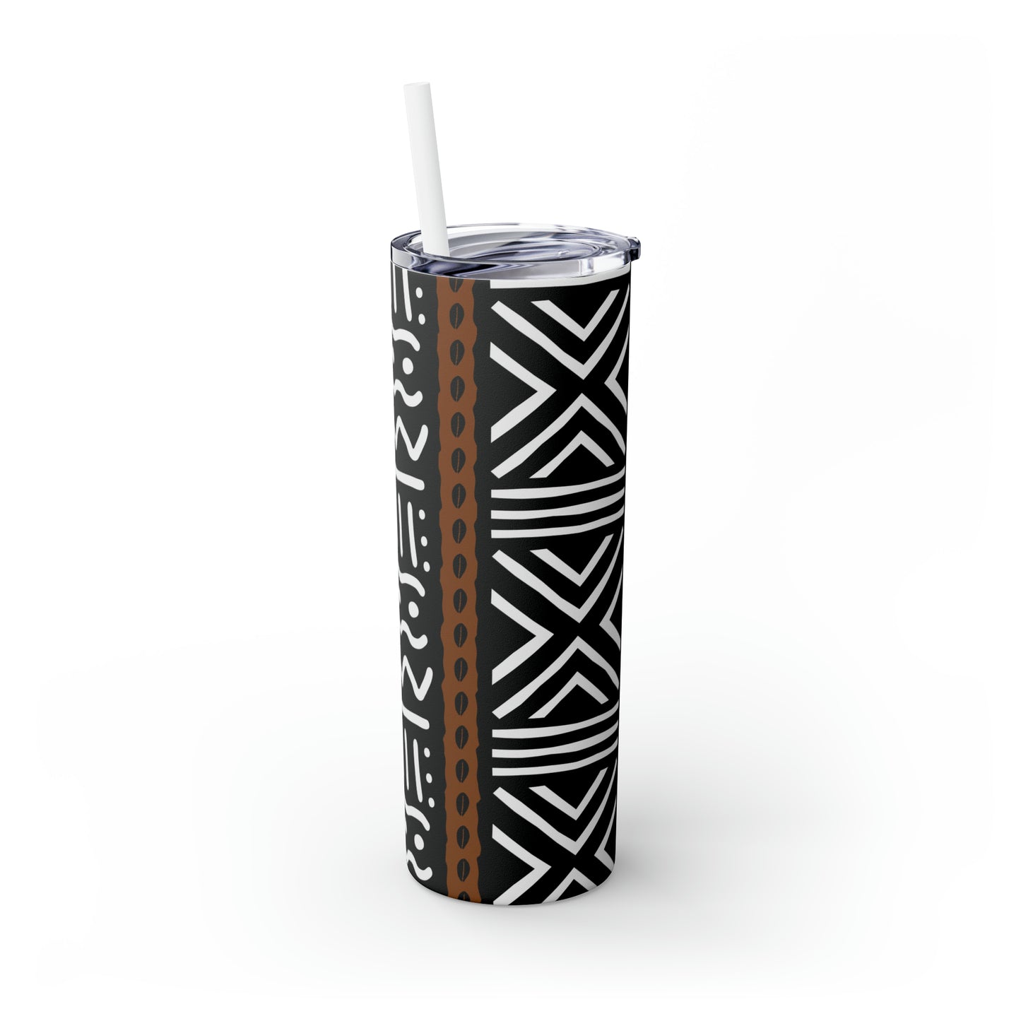 20 oz Black & White Mud Cloth Print Skinny Tumbler with Straw