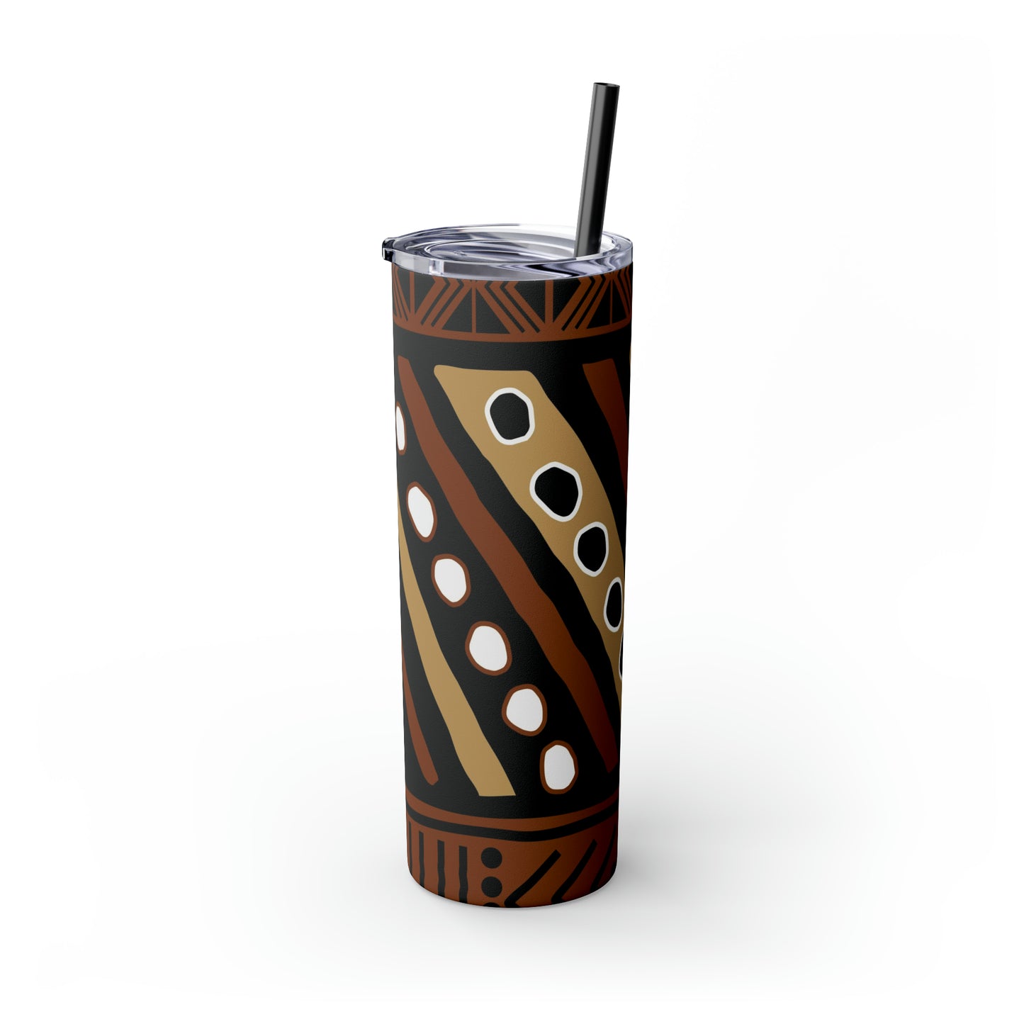 20 oz Brown & Tan Mud Cloth Print Skinny Tumbler with Straw