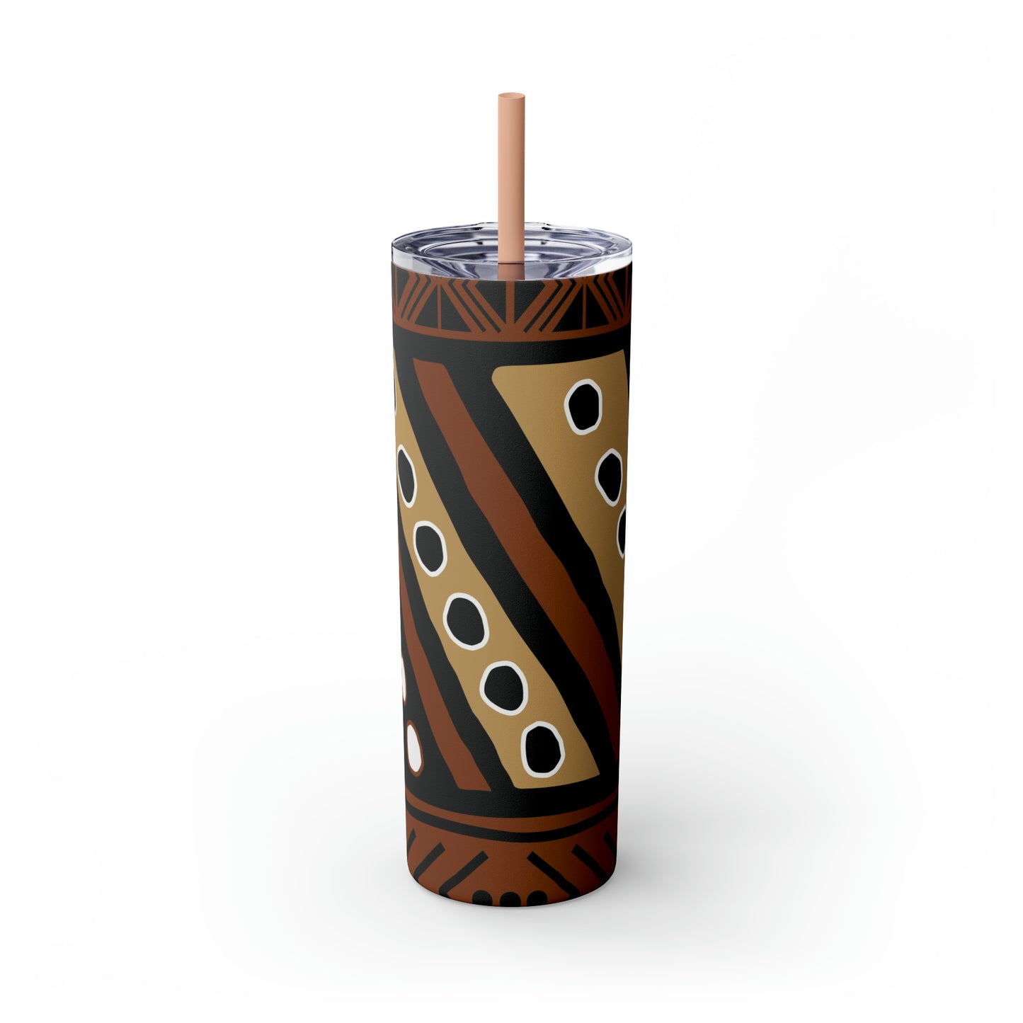 20 oz Brown & Tan Mud Cloth Print Skinny Tumbler with Straw