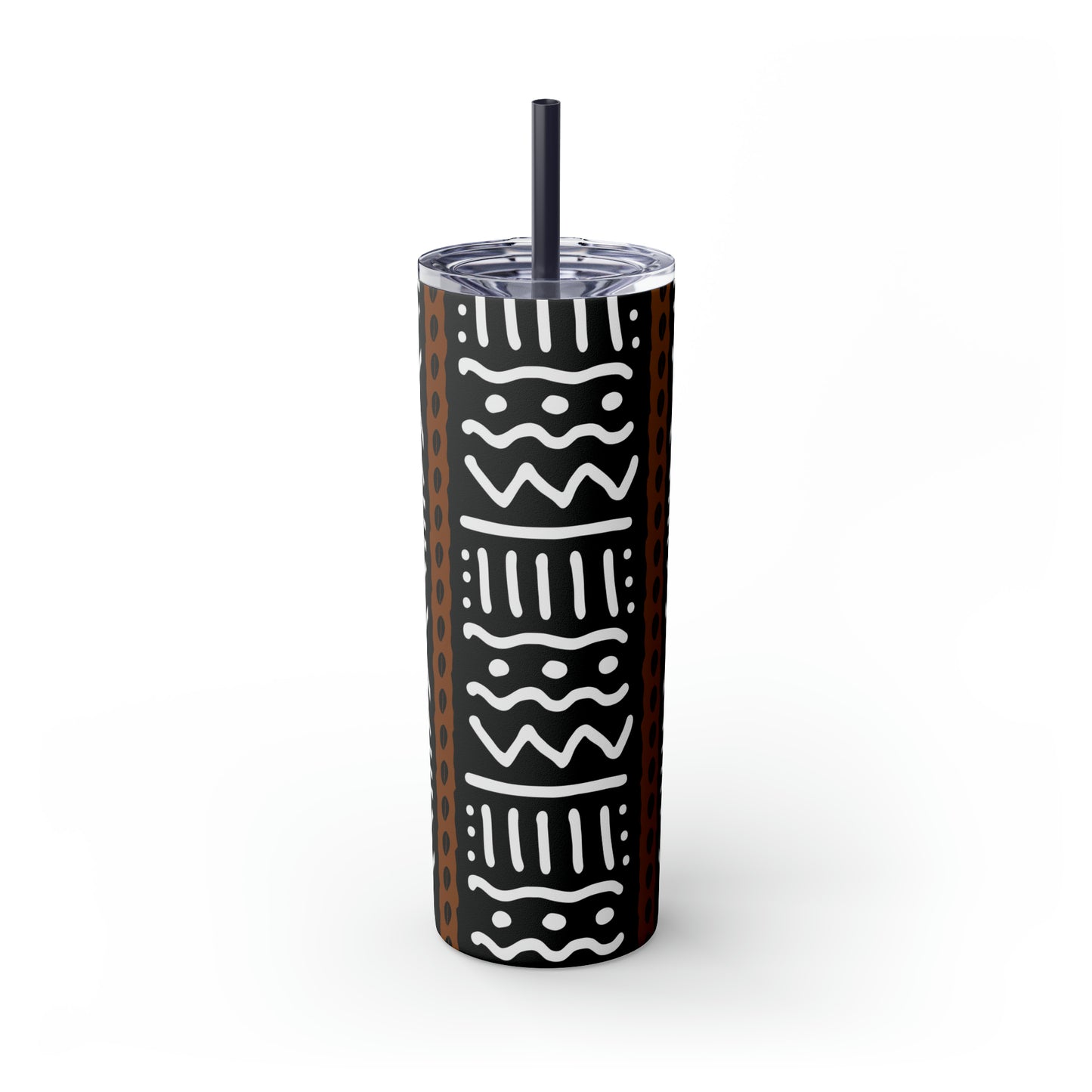20 oz Black & White Mud Cloth Print Skinny Tumbler with Straw