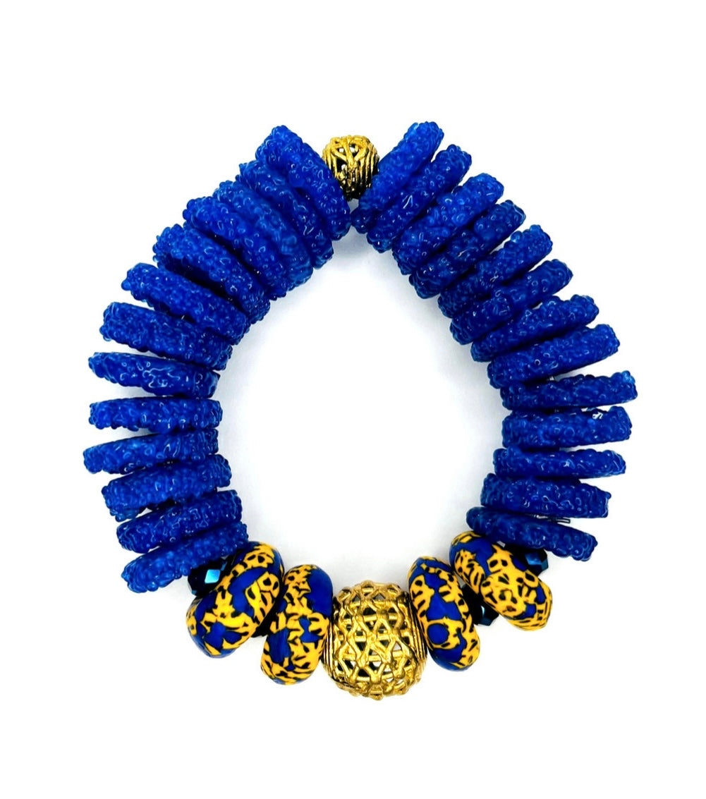 Peduase Recycled Glass Beads Brass Bracelet