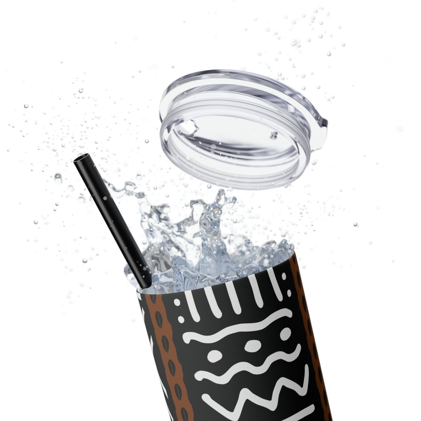 20 oz Black & White Mud Cloth Print Skinny Tumbler with Straw