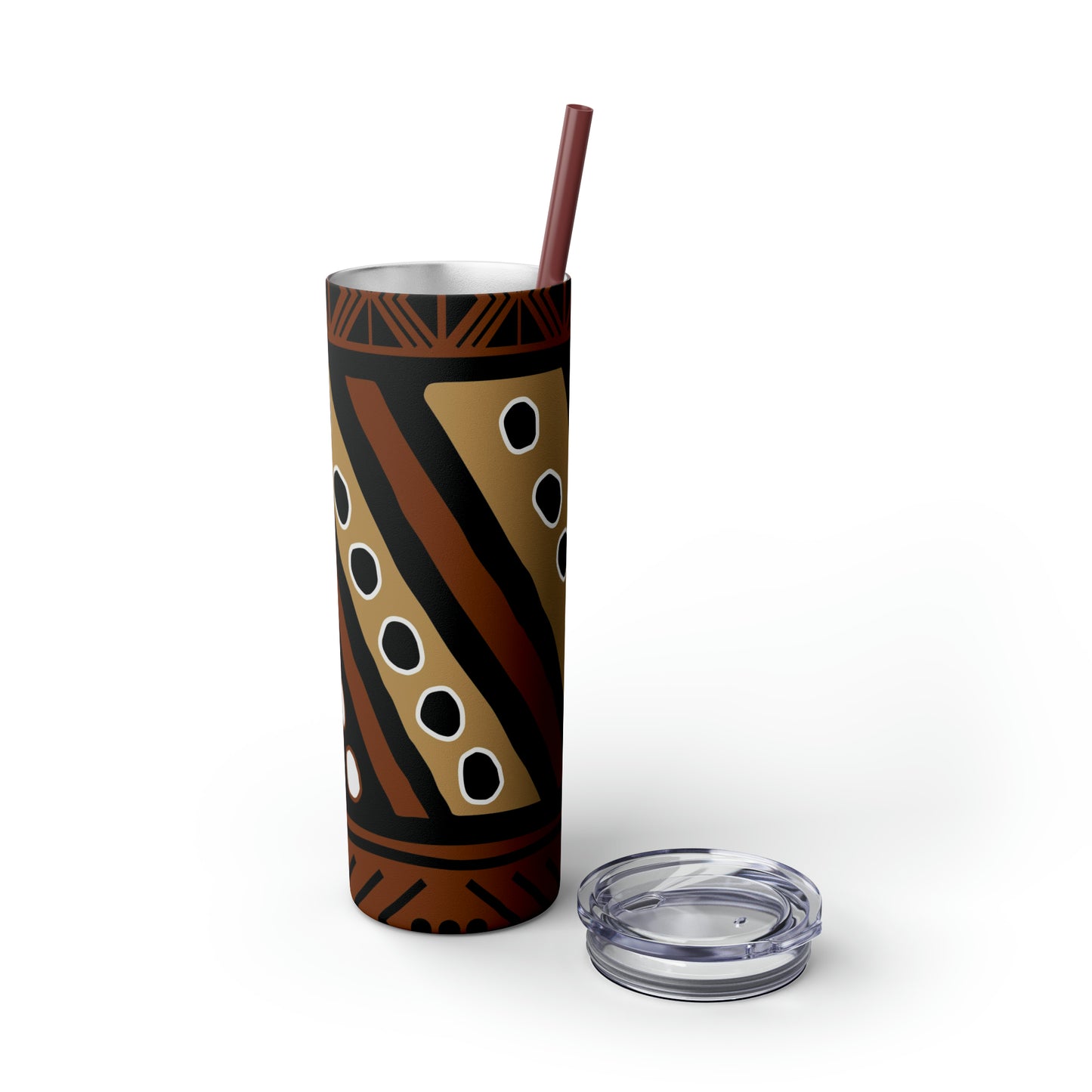 20 oz Brown & Tan Mud Cloth Print Skinny Tumbler with Straw
