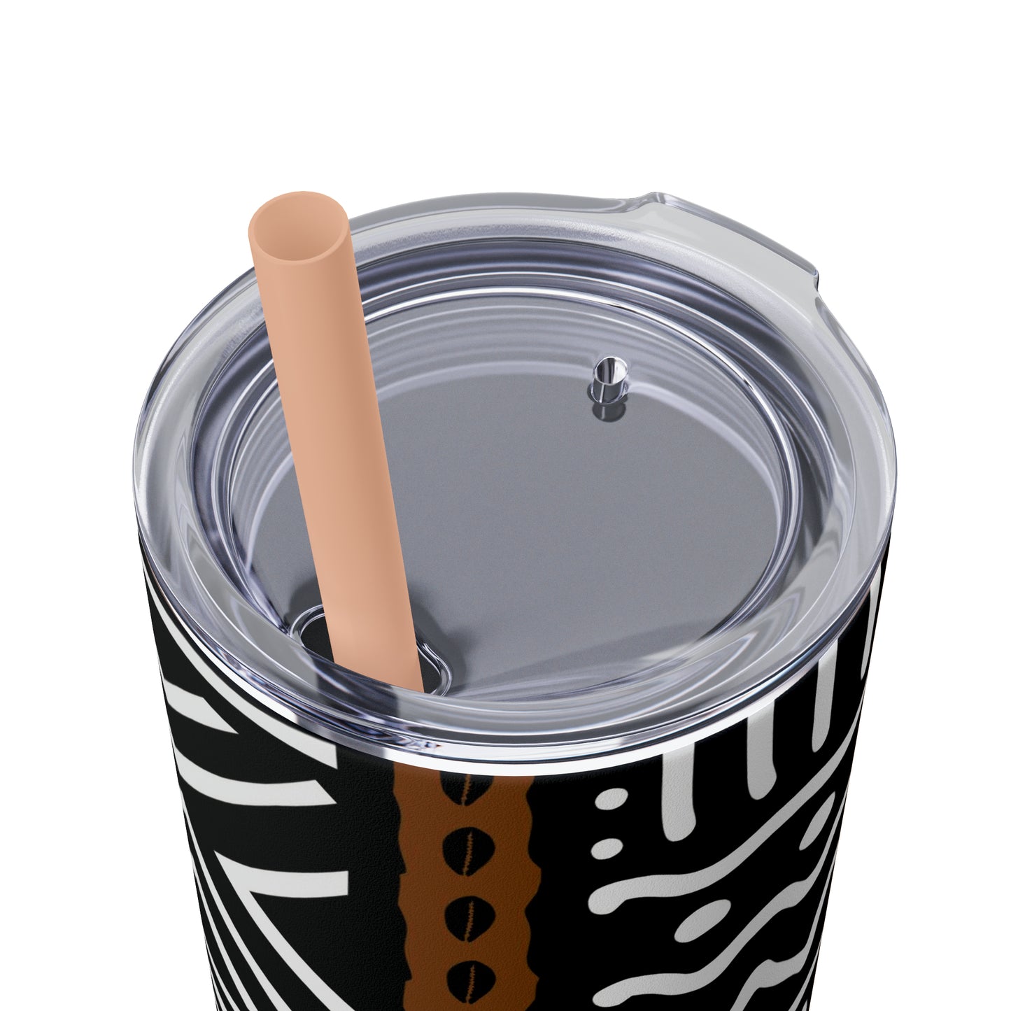 20 oz Black & White Mud Cloth Print Skinny Tumbler with Straw
