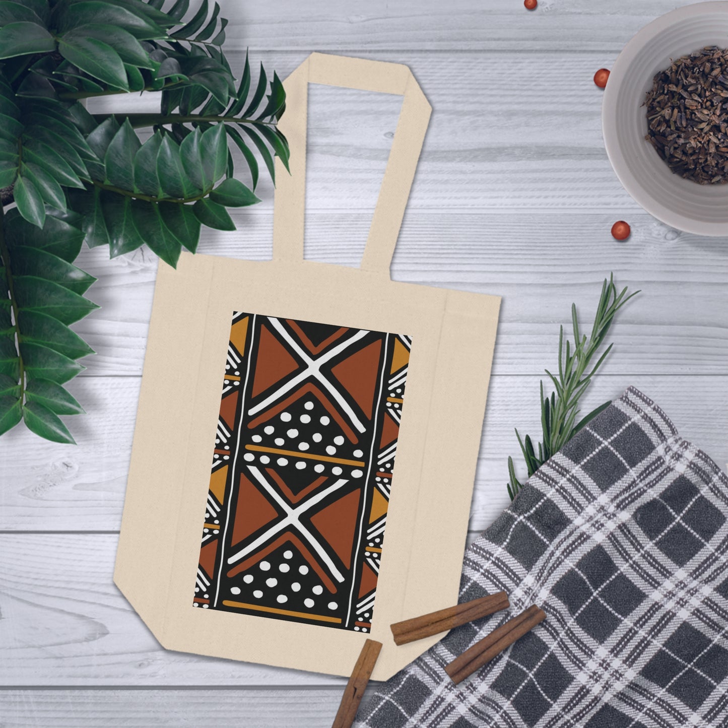 Badu Mud Cloth Print Double Wine Tote Bag