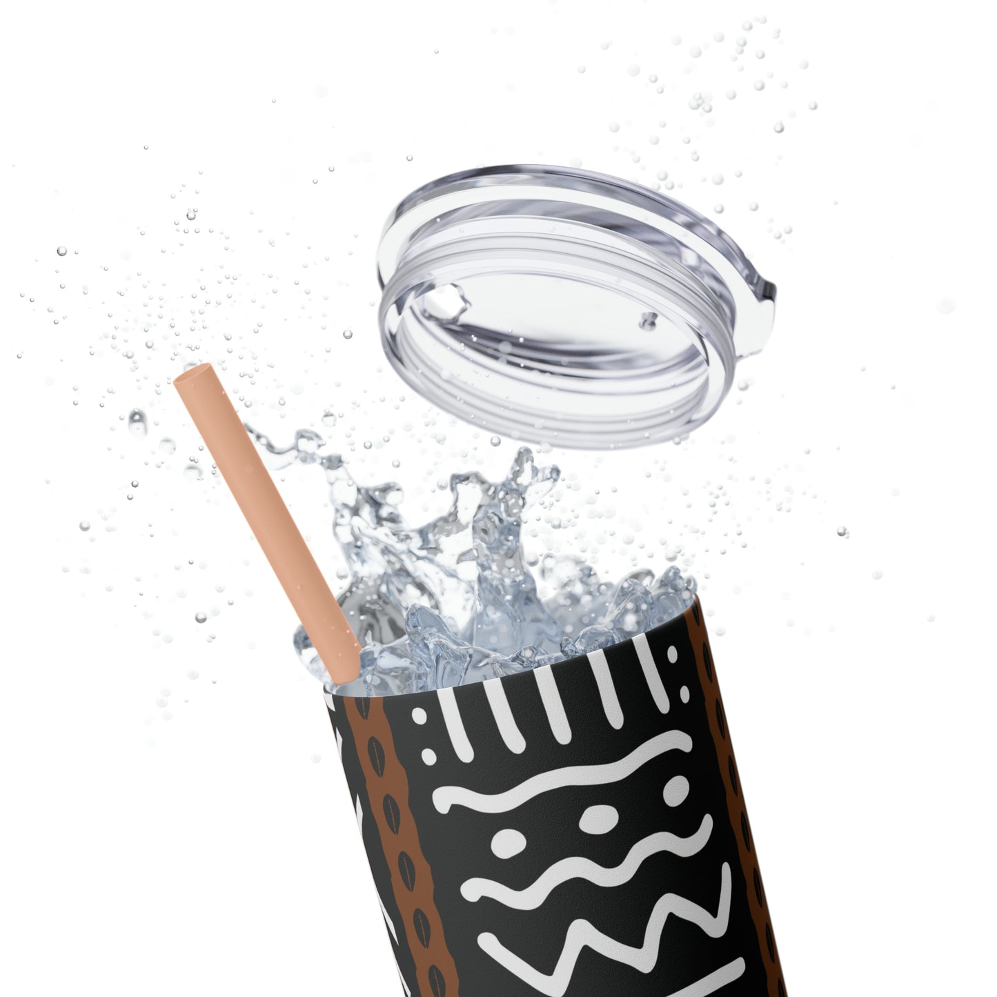 20 oz Black & White Mud Cloth Print Skinny Tumbler with Straw