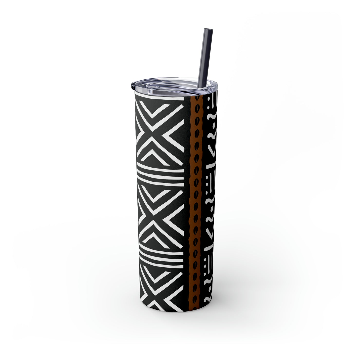 20 oz Black & White Mud Cloth Print Skinny Tumbler with Straw