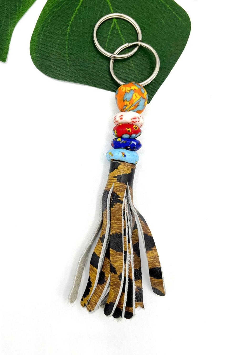 Elubo Recycled Beads Brass Leather Keychain