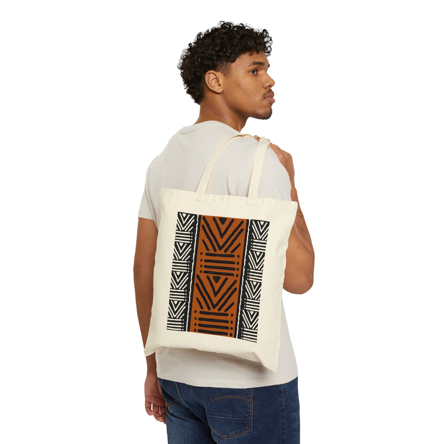 Adai Mud Cloth Print Cotton Canvas Tote Bag