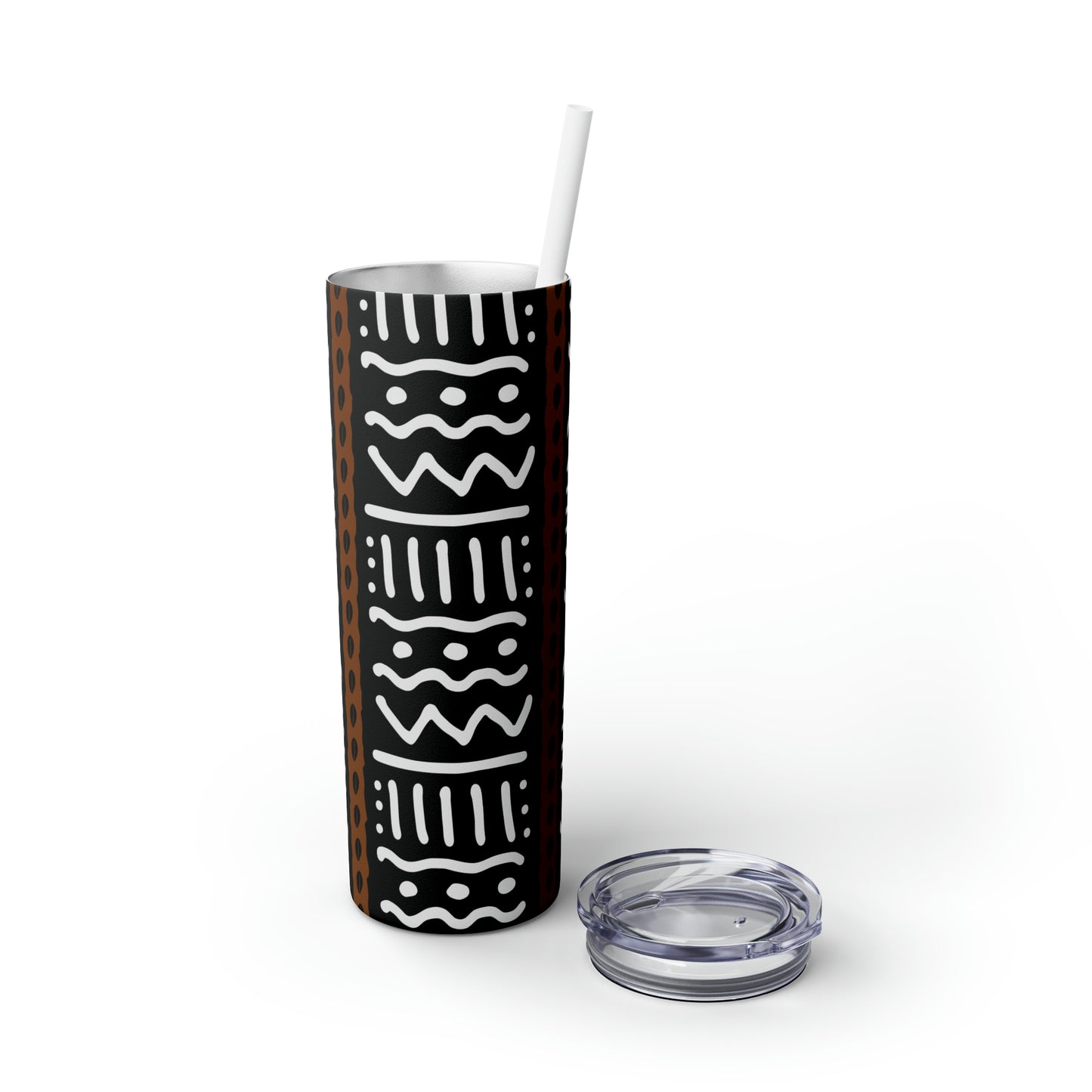 20 oz Black & White Mud Cloth Print Skinny Tumbler with Straw