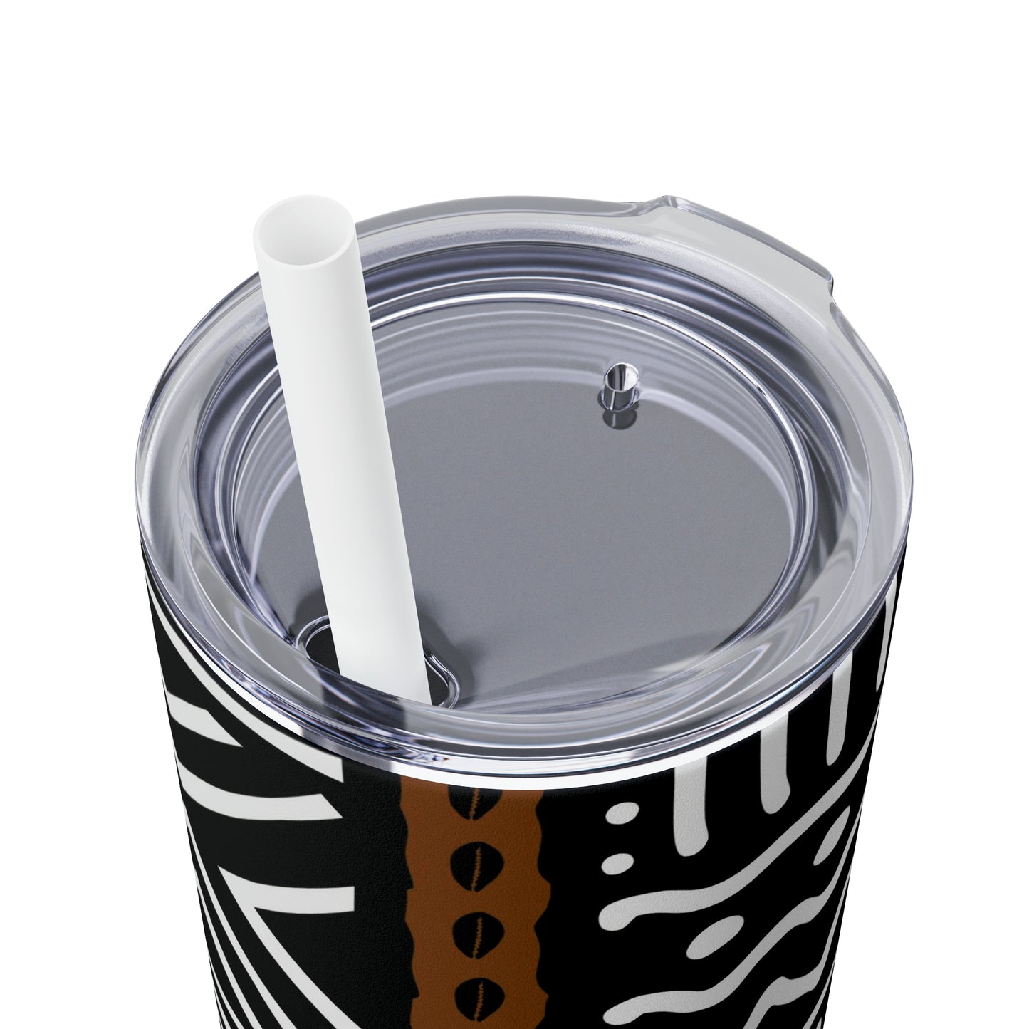 20 oz Black & White Mud Cloth Print Skinny Tumbler with Straw