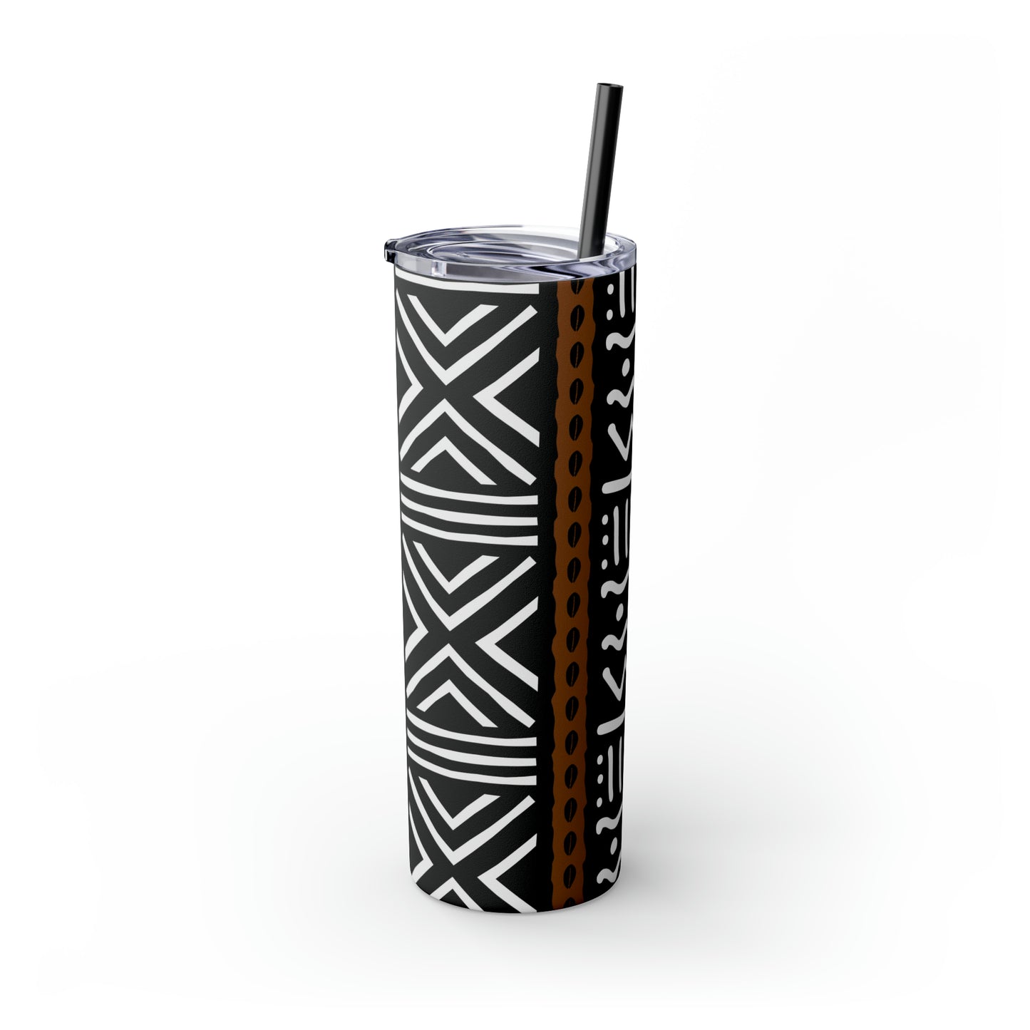 20 oz Black & White Mud Cloth Print Skinny Tumbler with Straw
