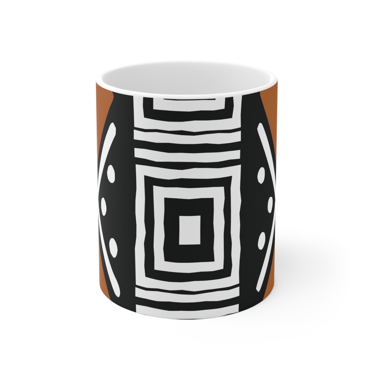 11 oz White & Black Mud Cloth Print Ceramic Coffee Mug