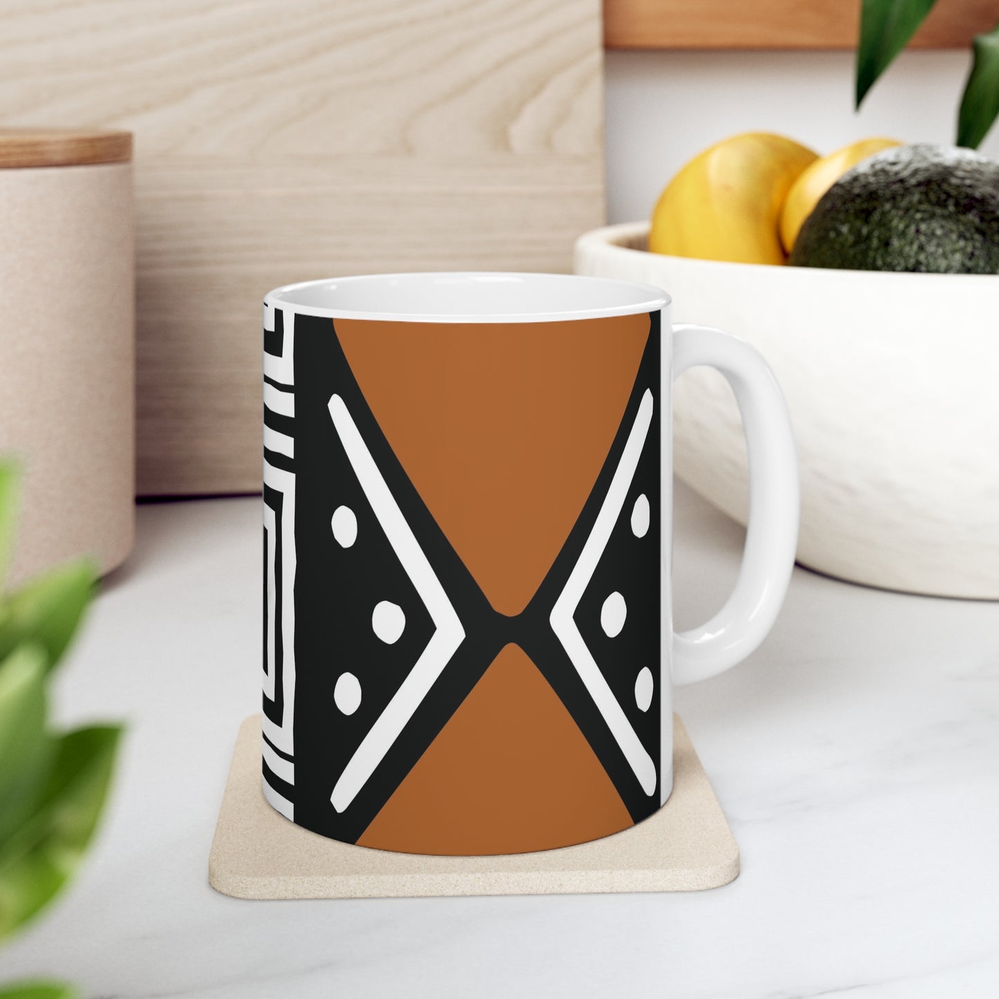 11 oz White & Black Mud Cloth Print Ceramic Coffee Mug