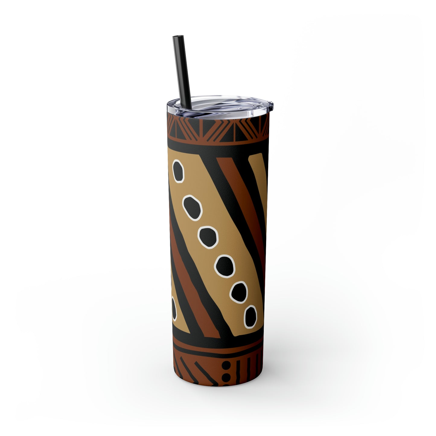 20 oz Brown & Tan Mud Cloth Print Skinny Tumbler with Straw