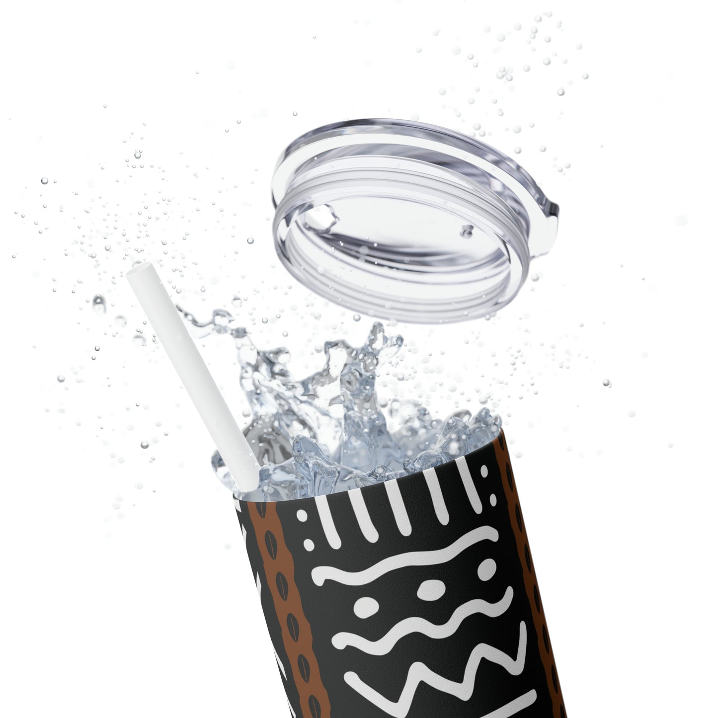 20 oz Black & White Mud Cloth Print Skinny Tumbler with Straw
