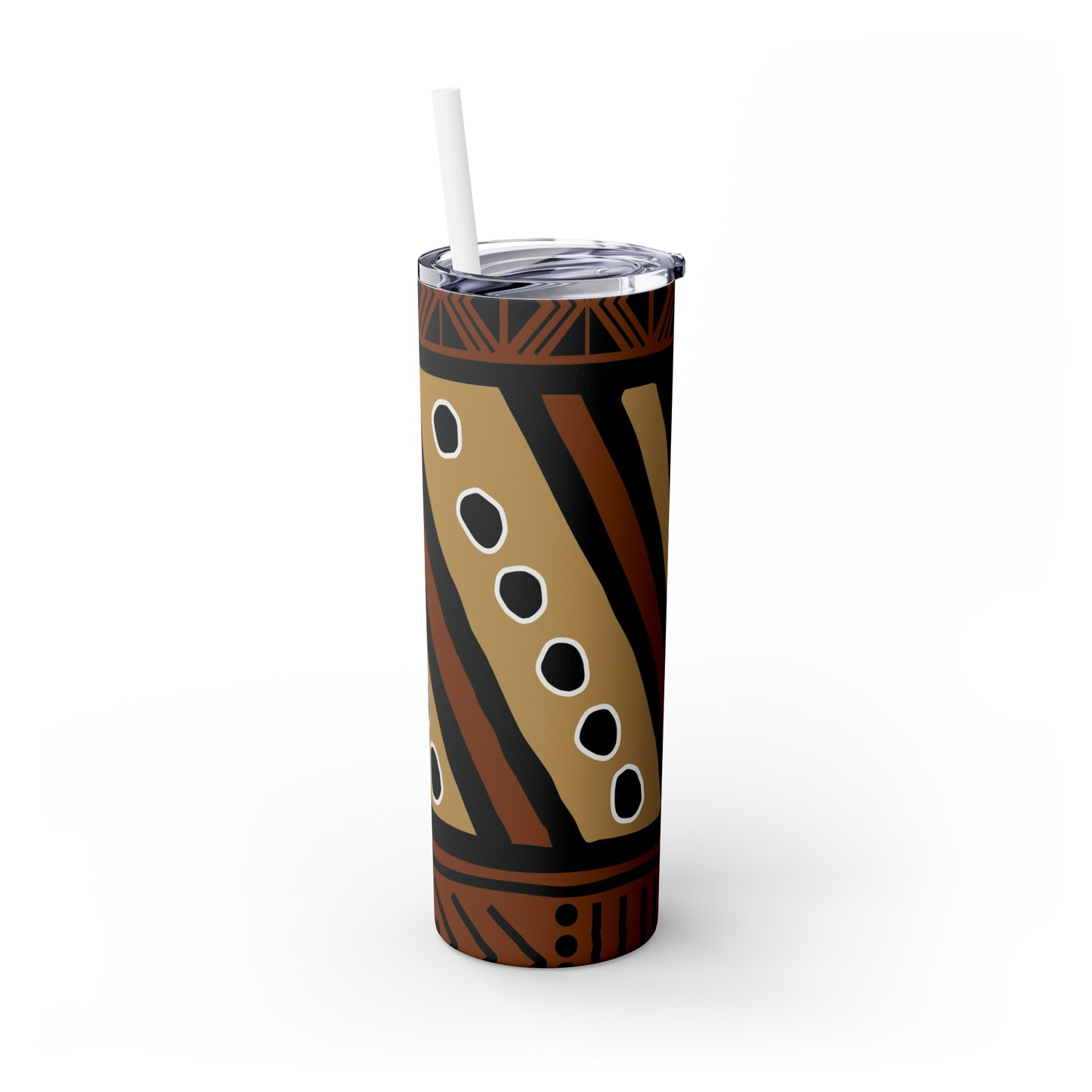 20 oz Brown & Tan Mud Cloth Print Skinny Tumbler with Straw