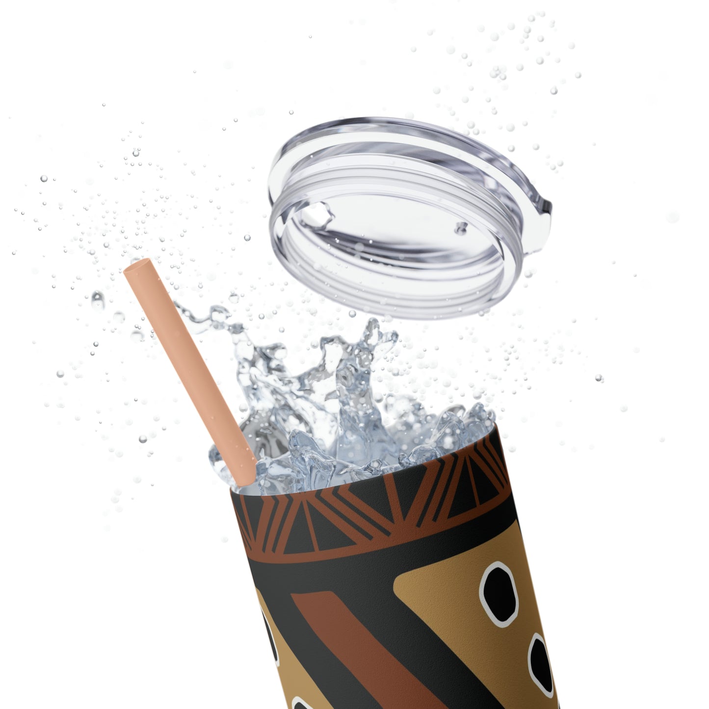 20 oz Brown & Tan Mud Cloth Print Skinny Tumbler with Straw