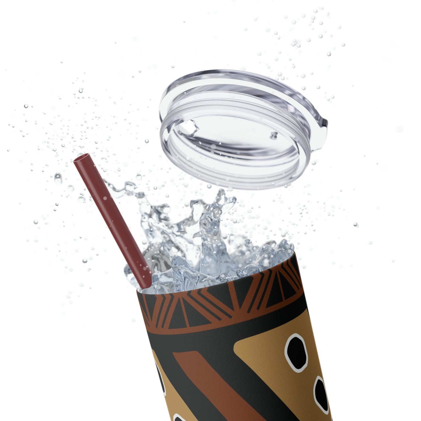 20 oz Brown & Tan Mud Cloth Print Skinny Tumbler with Straw