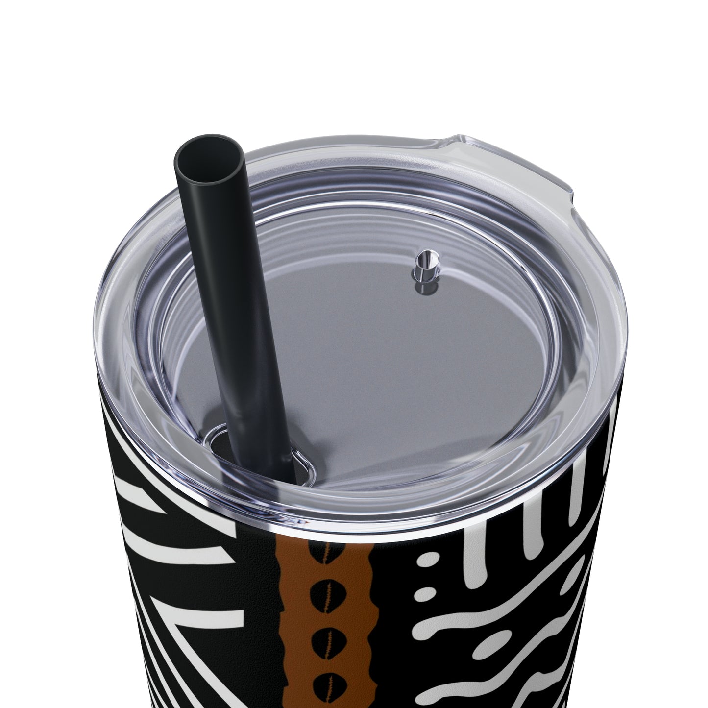 20 oz Black & White Mud Cloth Print Skinny Tumbler with Straw