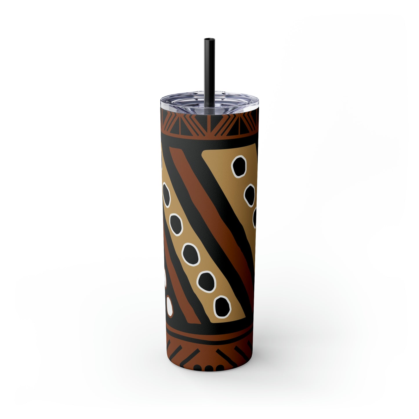 20 oz Brown & Tan Mud Cloth Print Skinny Tumbler with Straw