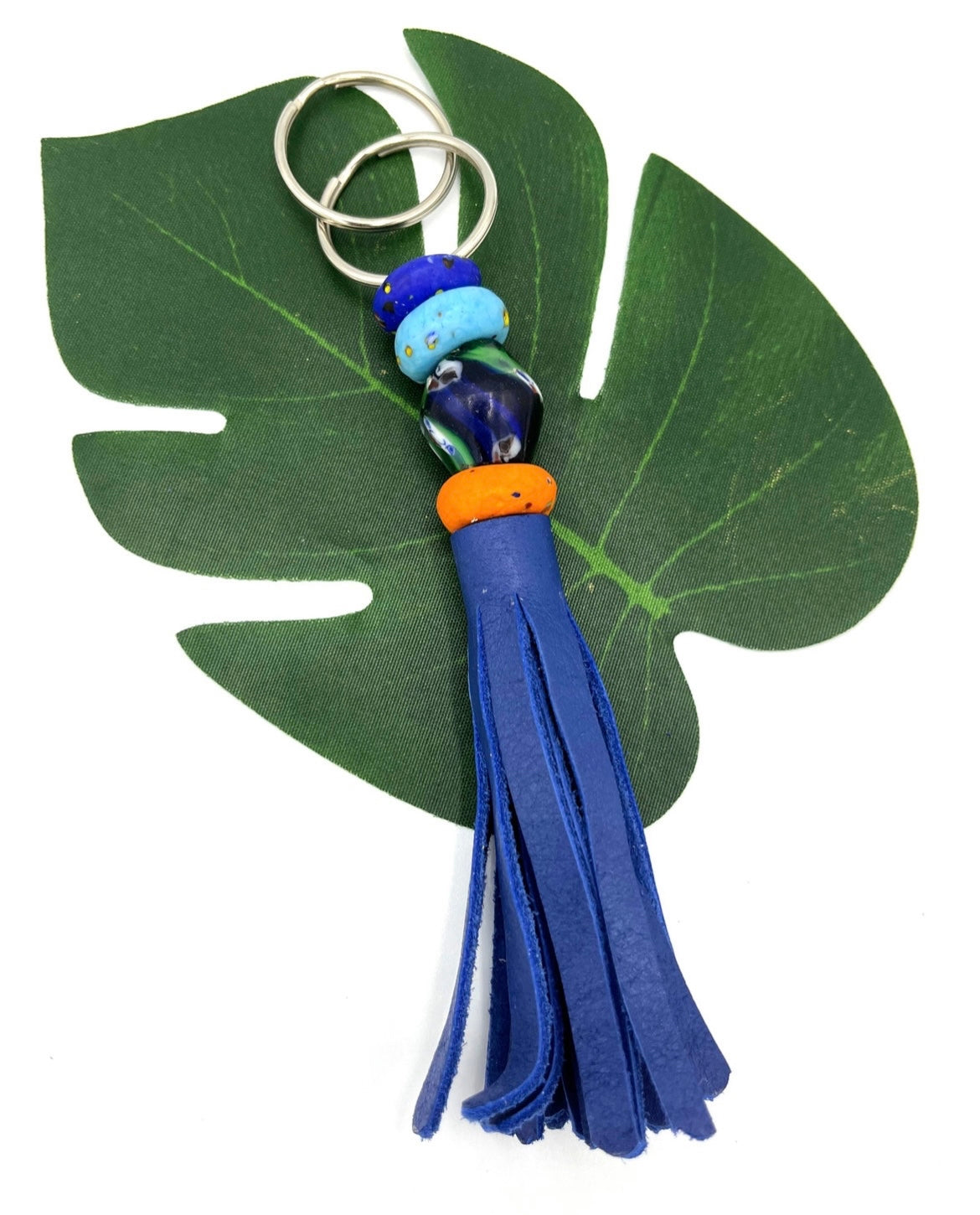 Dambai Recycled Beads Brass Leather Keychain