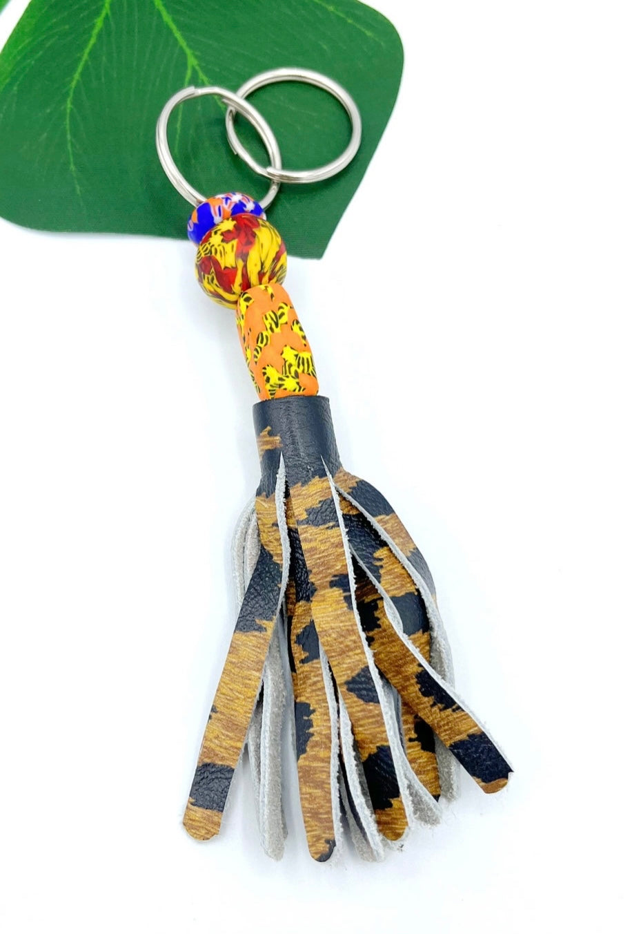 Elubo Recycled Beads Brass Leather Keychain