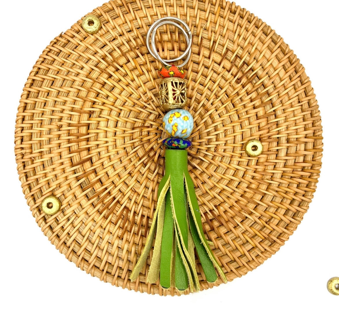 Jirapa Recycled Beads Brass Leather Keychain
