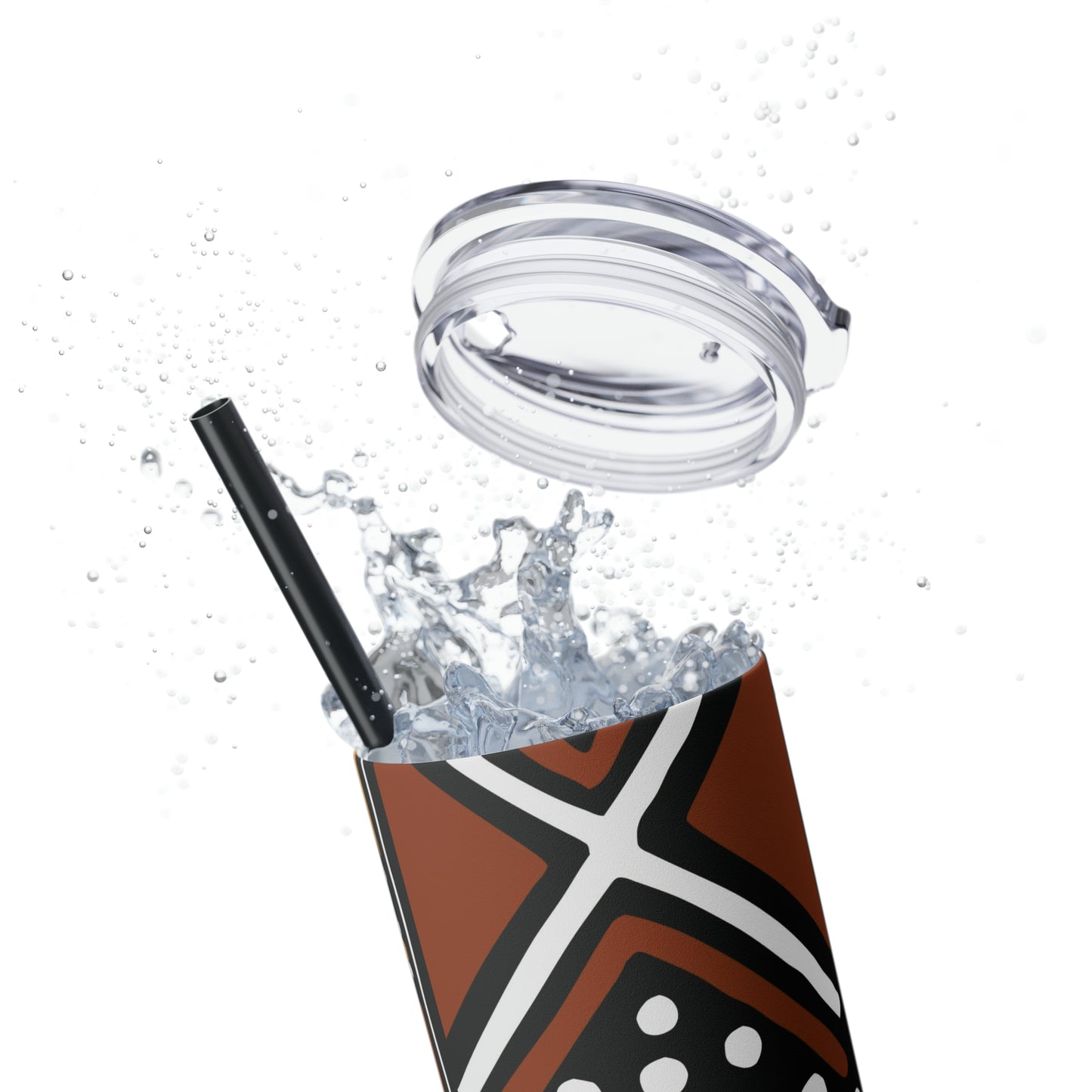 20 oz Brown & Black Mud cloth Print Skinny Tumbler with Straw