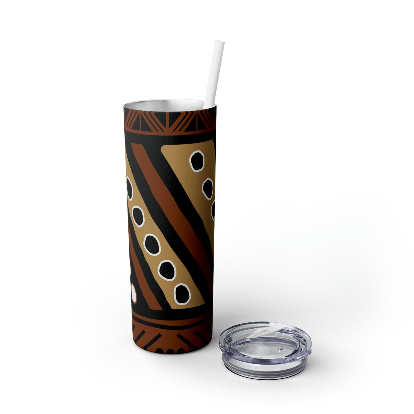20 oz Brown & Tan Mud Cloth Print Skinny Tumbler with Straw