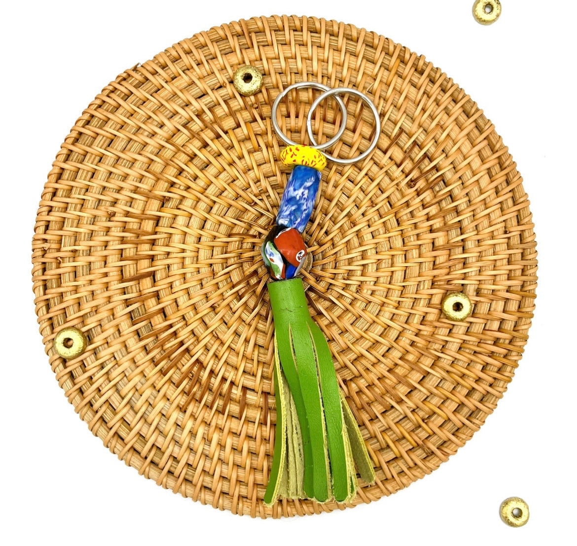 Jirapa Recycled Beads Brass Leather Keychain