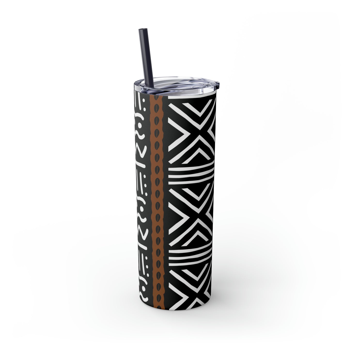 20 oz Black & White Mud Cloth Print Skinny Tumbler with Straw