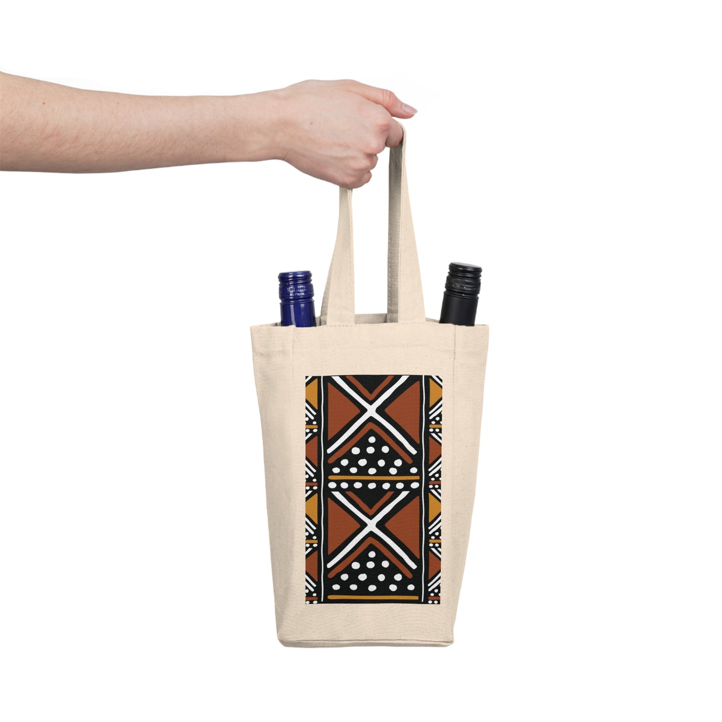 Badu Mud Cloth Print Double Wine Tote Bag
