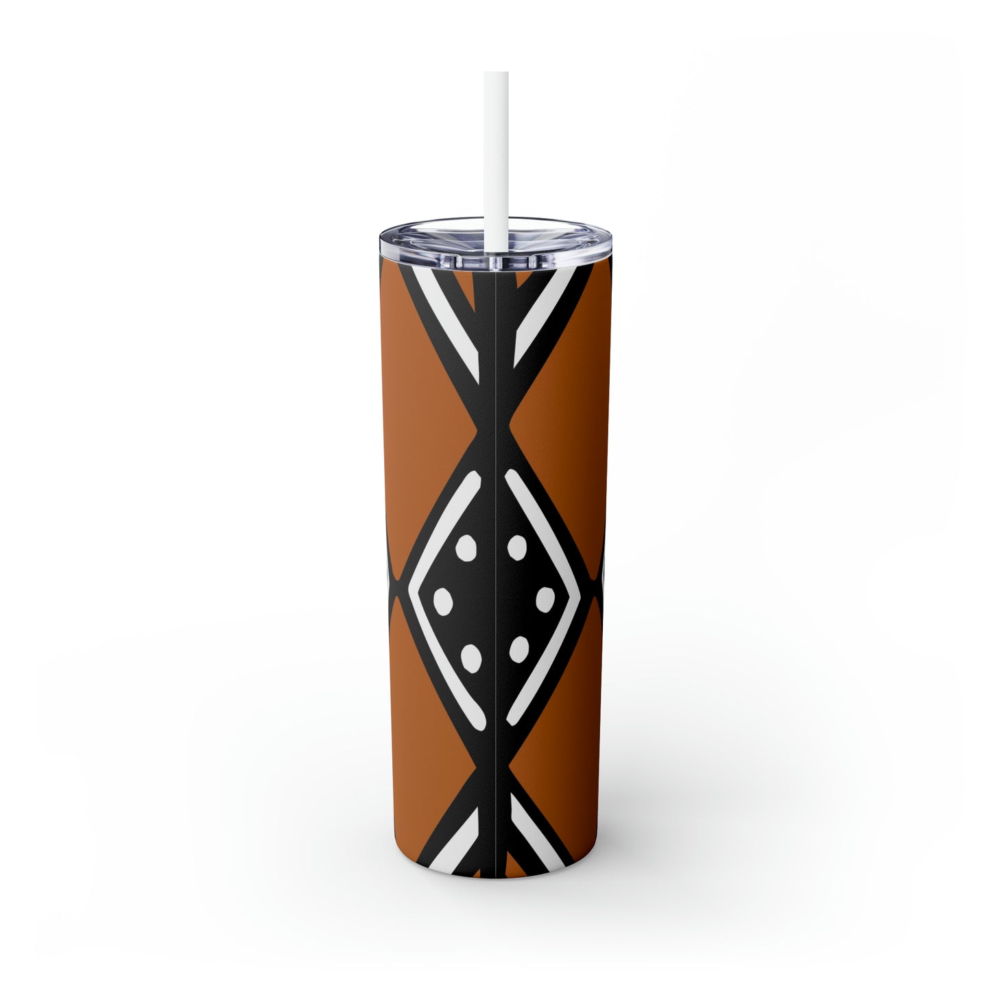 20 oz Black and Brown Mud Cloth Print Skinny Tumbler with Straw