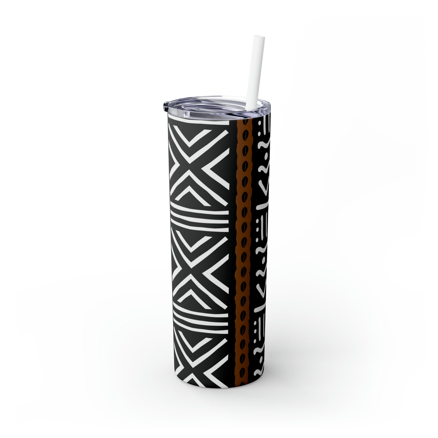 20 oz Black & White Mud Cloth Print Skinny Tumbler with Straw