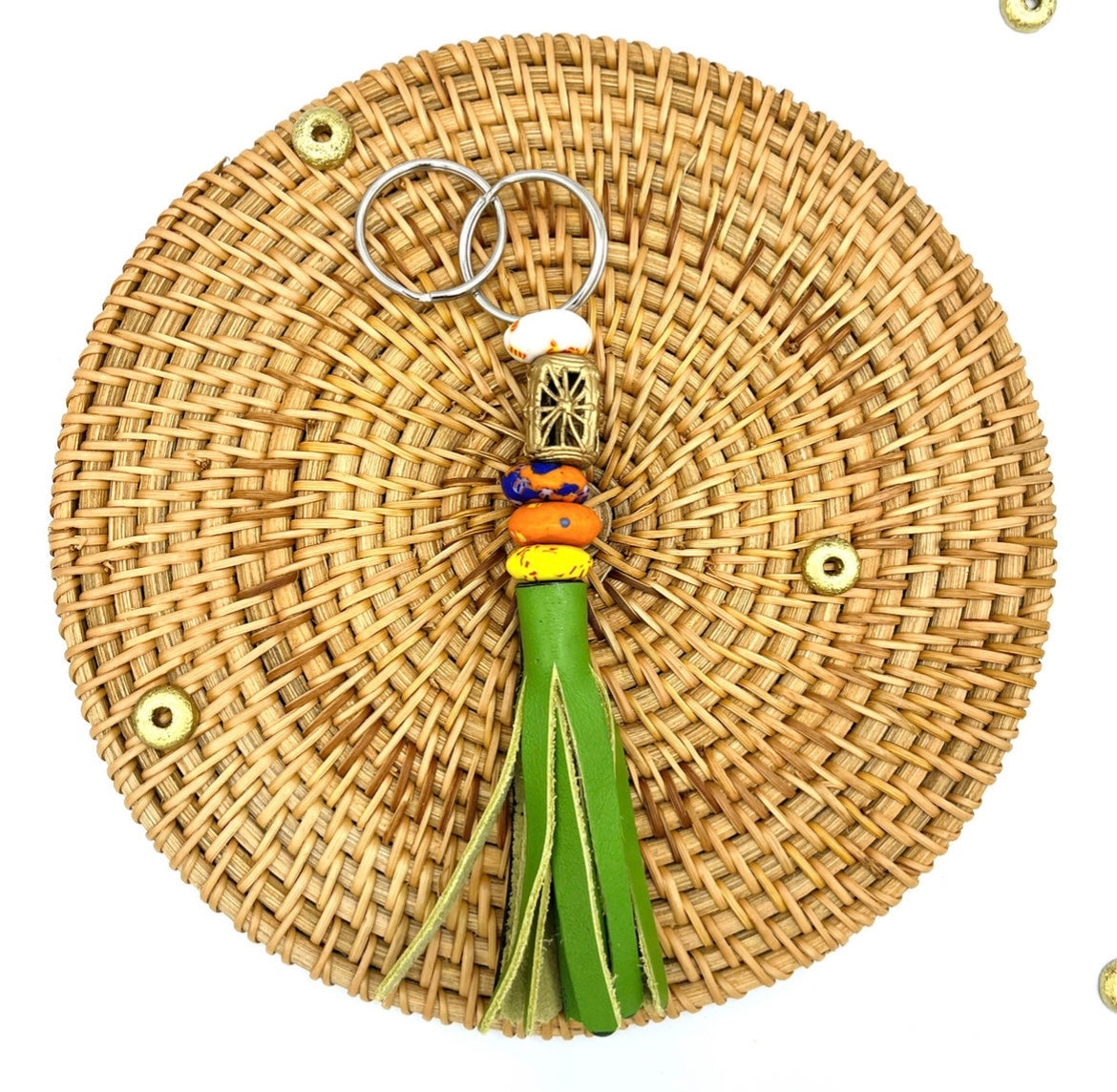 Jirapa Recycled Beads Brass Leather Keychain
