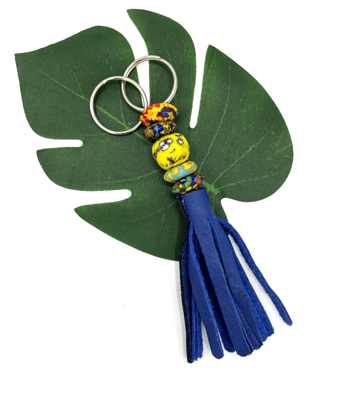 Dambai Recycled Beads Brass Leather Keychain