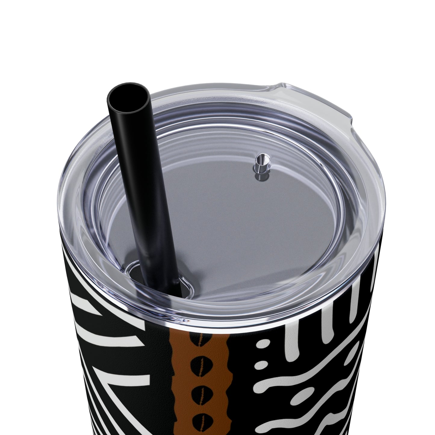 20 oz Black & White Mud Cloth Print Skinny Tumbler with Straw