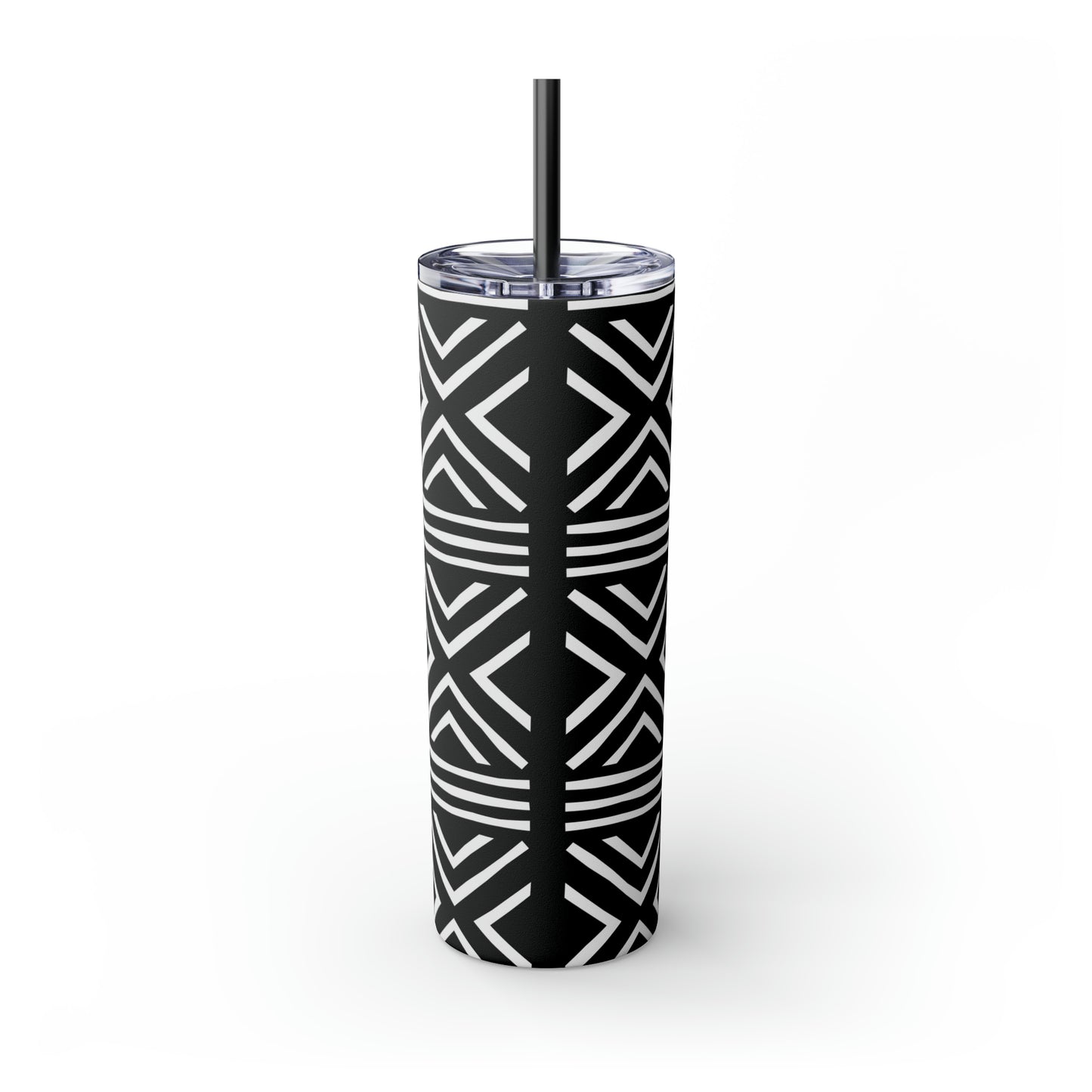 20 oz Black & White Mud Cloth Print Skinny Tumbler with Straw