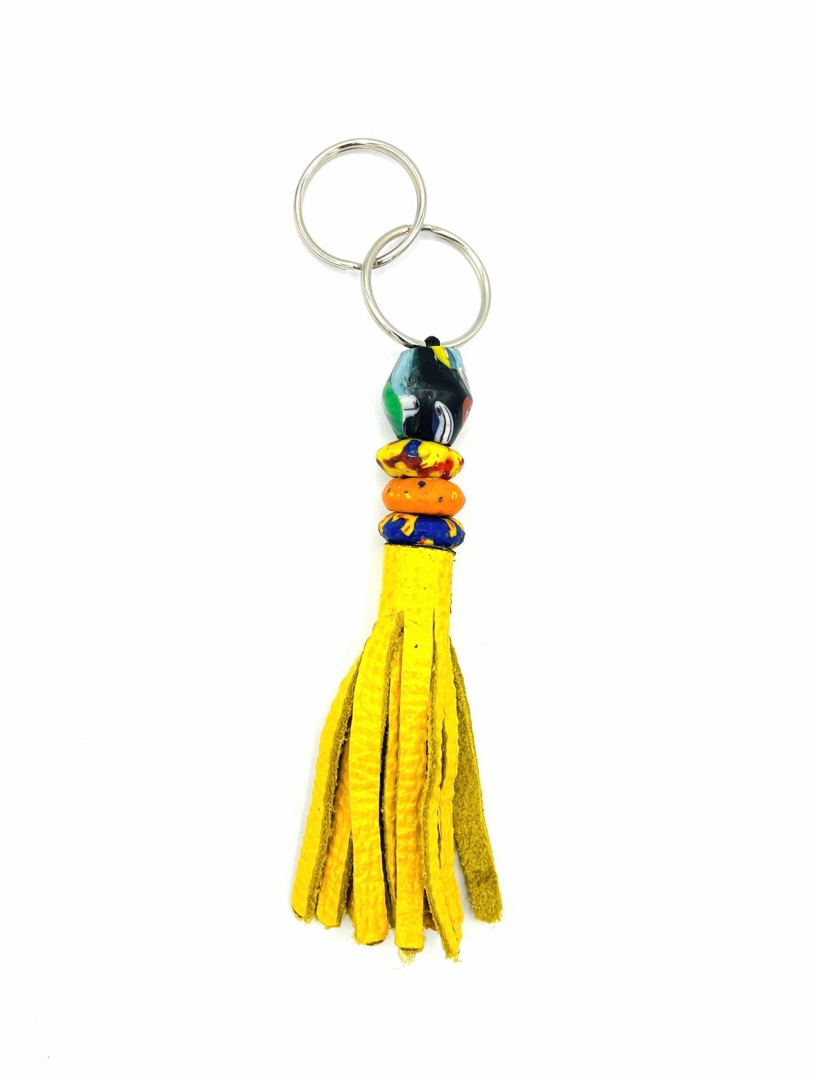 Akoma Recycled Beads Brass Leather Keychain