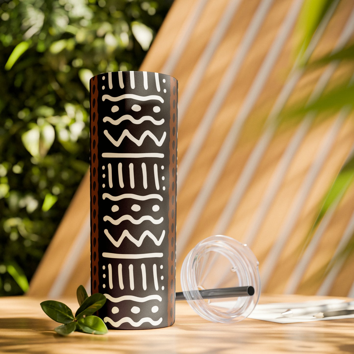 20 oz Black & White Mud Cloth Print Skinny Tumbler with Straw
