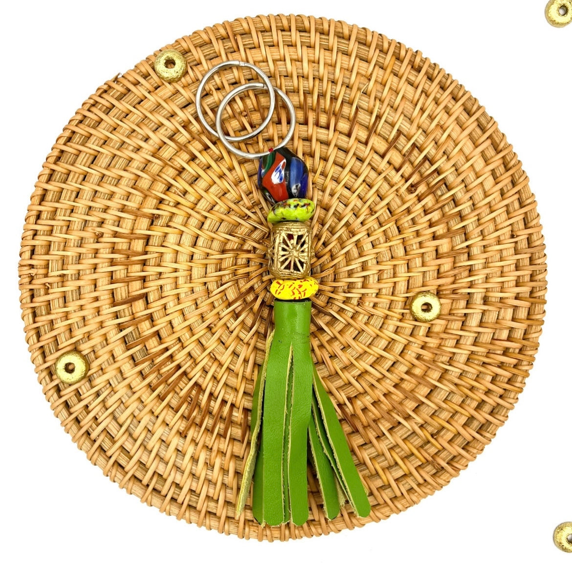 Jirapa Recycled Beads Brass Leather Keychain
