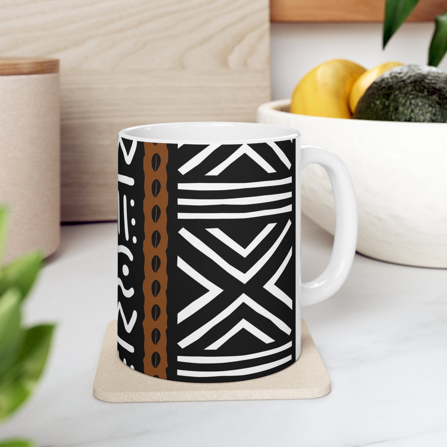 11 oz Black & White Mud Cloth Print Ceramic Coffee Mug