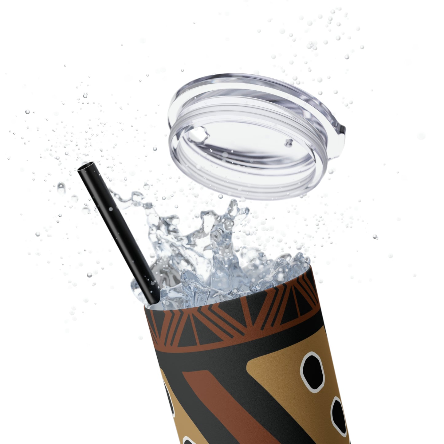 20 oz Brown & Tan Mud Cloth Print Skinny Tumbler with Straw