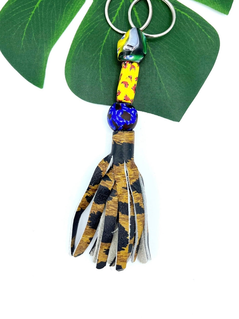 Elubo Recycled Beads Brass Leather Keychain